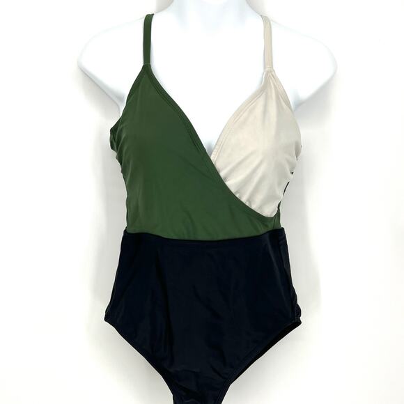 Kona Sol Color Block One Piece Adjustable Strap Bathing Suit Built in Bra Size M - Picture 2 of 11